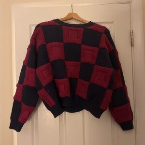 Stylish Checkered Sweater - Magenta and Blue